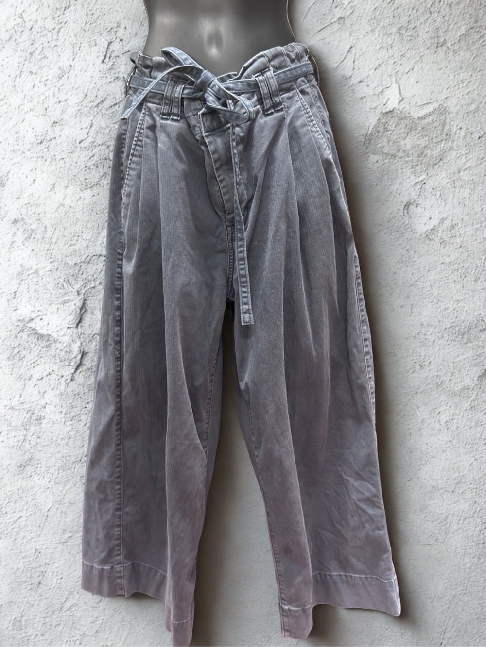 American Eagle Outfitters Washed Gray/Blue Paperbag Wide-Leg Pants